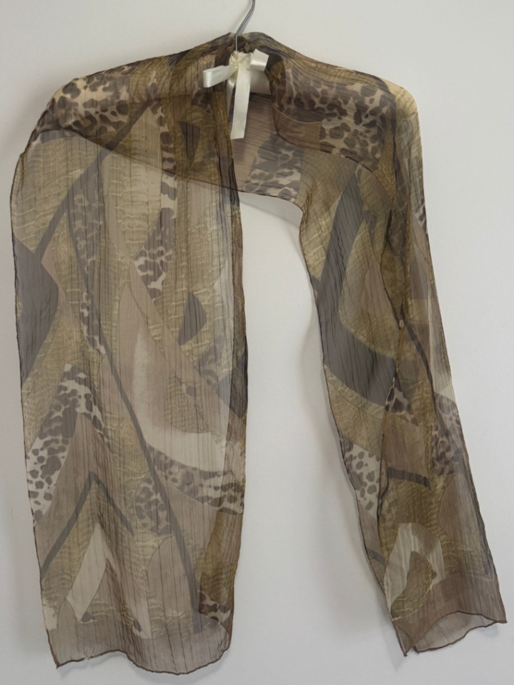 Khaki, Brown Mixed Print Thin Scarf O/S
